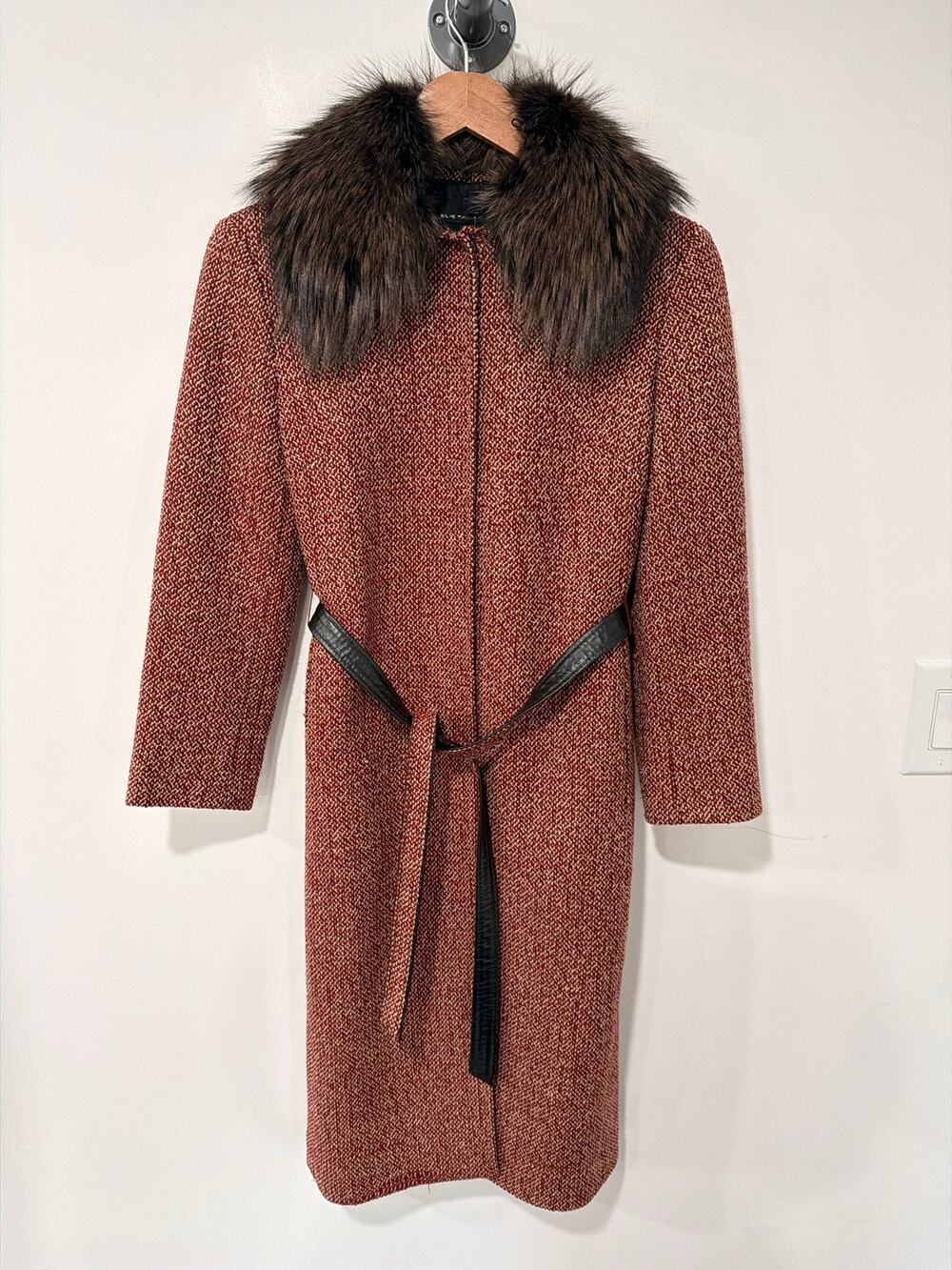Elie Tahari Wool Blend Belted Coat Red Size XS
